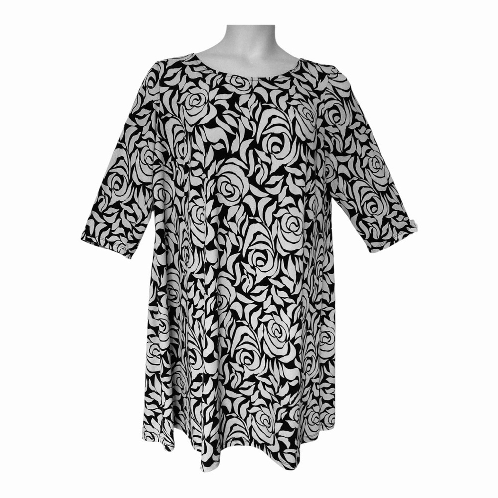 MSK Shift 3-D Floral Jersey Knit Black White Office Desk to Dinner Party Dress